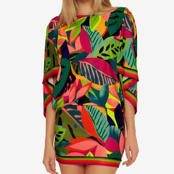 Trina Turk RAINFOREST Tunic Swim Cover up Dress - Sz. Large NWT - Picture 1 of 8
